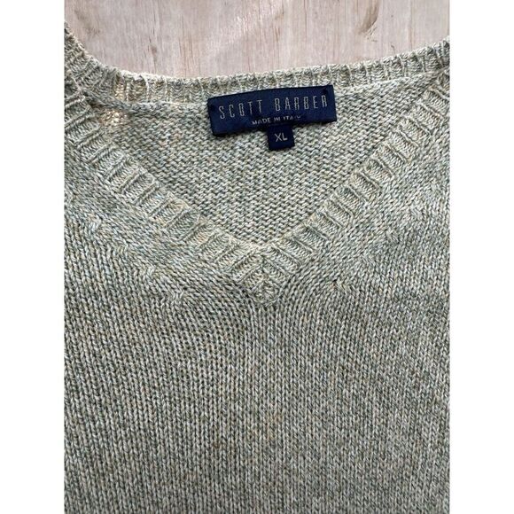 Scott Barber Sweater Made In Italy Cashmere Wool Silk Blend XL Beige V Neck - Picture 2 of 6